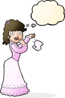 cartoon victorian woman dropping handkerchief with thought bubble png