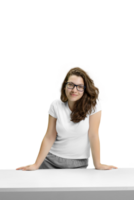 young and friendly teacher at her desk interacting the class png