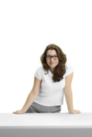 young and friendly teacher at her desk interacting the class png