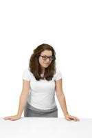 young and friendly teacher at her desk interacting the class png