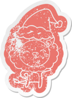 quirky cartoon distressed sticker of a lion wearing santa hat png