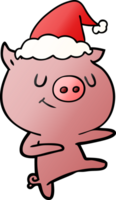 happy hand drawn gradient cartoon of a pig dancing wearing santa hat png