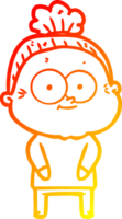 warm gradient line drawing of a cartoon happy old woman png