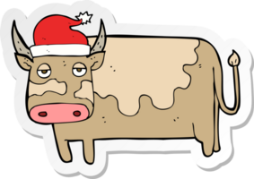 klistermärke av en tecknad ko med julhatt png