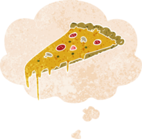 dessin animé Pizza tranche avec pensée bulle dans grunge affligé rétro texturé style png