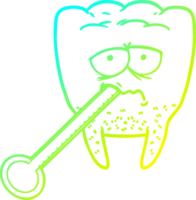 cold gradient line drawing of a cartoon unhealthy tooth png