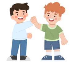 jongen high-fiving tekenfilm illustratie png