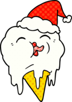 hand drawn comic book style illustration of a melting ice cream wearing santa hat png