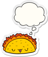 cartoon taco with thought bubble as a printed sticker png