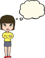 cartoon woman with crossed arms with thought bubble png