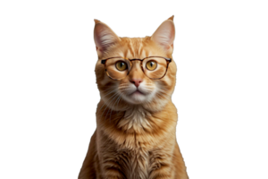 Cute and fluffy ginger cat wearing glasses. png