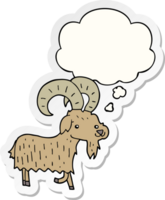 cartoon goat with thought bubble as a printed sticker png