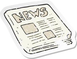 retro distressed sticker of a cartoon newspaper png