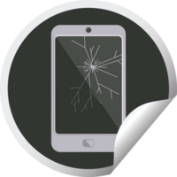 cracked screen cell phone graphic   illustration circular sticker png