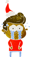 mano dibujado retro dibujos animados de un llorando hombre vistiendo Papa Noel sombrero png