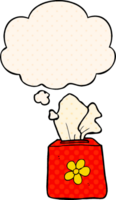 cartoon tissue box with thought bubble in comic book style png