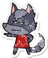 distressed sticker of a cartoon annoyed wolf png