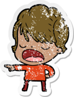 distressed sticker of a cartoon woman talking png