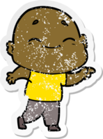 distressed sticker of a cartoon happy bald man png