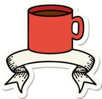 tattoo style sticker with banner of cup of coffee png