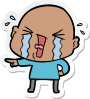 sticker of a cartoon crying bald man png