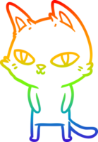 rainbow gradient line drawing of a cartoon cat with bright eyes png