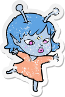 distressed sticker of a pretty cartoon alien girl png