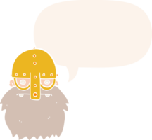 cartoon viking face with speech bubble in retro style png