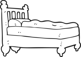 hand drawn black and white cartoon bed png