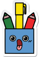 sticker of a cute cartoon pencil pot png