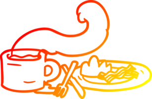 warm gradient line drawing of a breakfast of coffee and bacon png