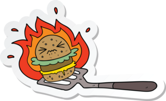 sticker of a cartoon burger on spatula png