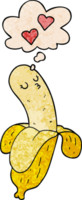 cartoon banana in love with thought bubble in grunge texture style png