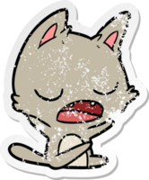 distressed sticker of a talking cat cartoon png