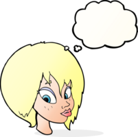 cartoon pretty female face pouting with thought bubble png