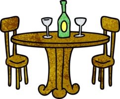 hand- getrokken getextureerde tekenfilm tekening avondeten tafel en drankjes png