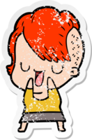 distressed sticker of a cute cartoon girl with hipster haircut png