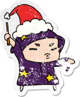 hand drawn christmas distressed sticker cartoon of kawaii wizard png