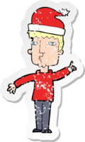 retro distressed sticker of a cartoon man ready for christmas png