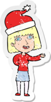 retro distressed sticker of a cartoon woman ready for christmas png