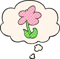 mignonne dessin animé fleur avec pensée bulle dans bande dessinée livre style png