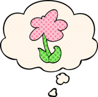 cute cartoon flower with thought bubble in comic book style png