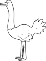 hand drawn black and white cartoon ostrich png