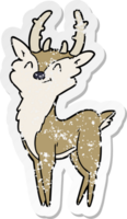 distressed sticker of a cartoon happy stag png