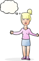 cartoon woman shrugging shoulders with thought bubble png