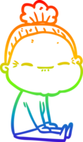 rainbow gradient line drawing of a cartoon peaceful old woman png