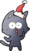 grappig hand- getrokken helling tekenfilm van een kat vervelend de kerstman hoed png