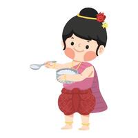 girl in thai dress offering the food vector