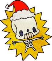 hand drawn christmas textured cartoon of kawaii skeleton png