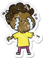 distressed sticker of a cartoon man crying png